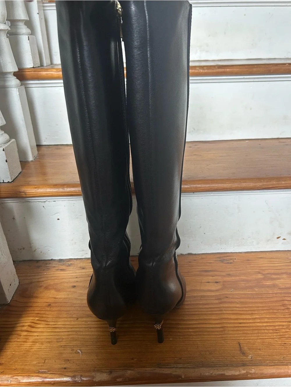 Tory Burch Black Leather Over-the-Knee Pointed Boots
